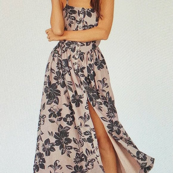 Free People Dresses & Skirts - Free People Strapless Floral Dress - Black and Cream